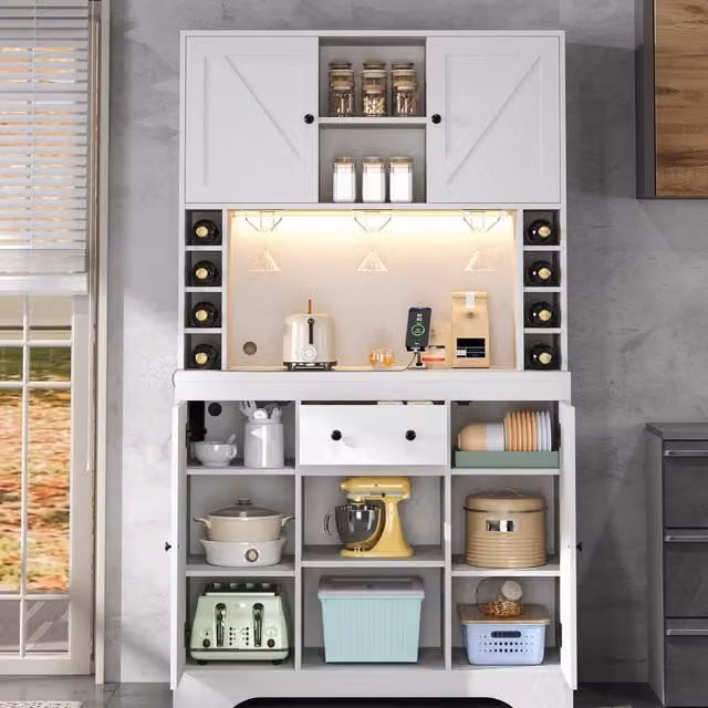 Aparador moderno OKWISH en color blanco con iluminación LED integrada y estructura de MDF para salón, comedor o dormitorio