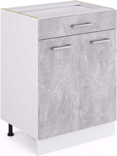 Mueble bajo de cocina Vicco R-Line en color gris y blanco con cajón y puertas batientes, sin encimera, An: 60 cm, Al: 81,6 cm, P: 46 cm
