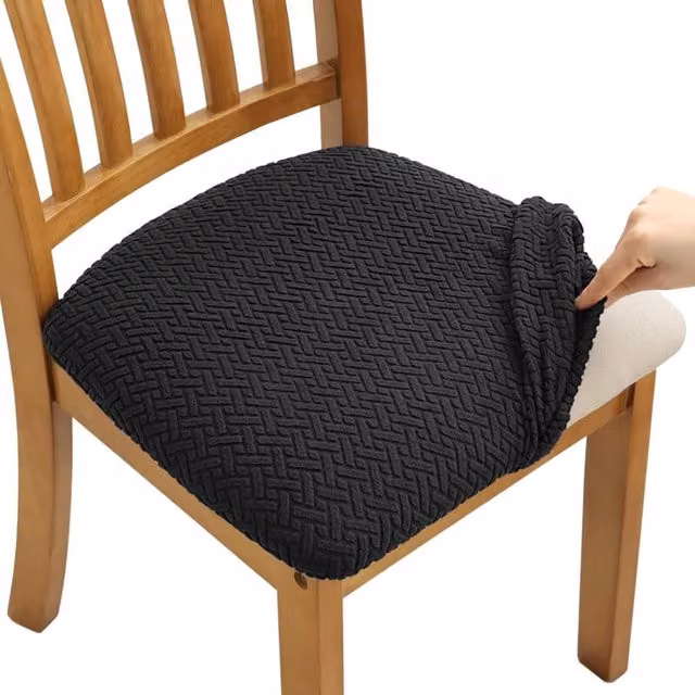 Pack de 4 fundas elásticas de jacquard negras para sillas de comedor Elle, extraíbles y lavables a máquina