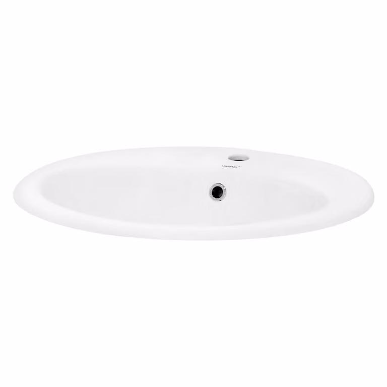 Lavabo de cerámica ovalado blanco para baño con rebosadero, An/P/Al: 57 x 48,5 x 19,5 cm