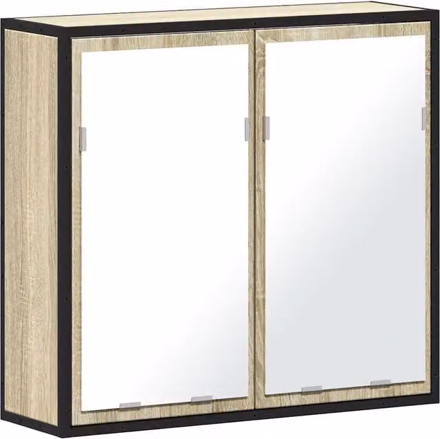 Armario de baño Helloshop26 con espejo y puertas de cristal, estilo industrial en madera de roble color marrón, montaje en pared, An/P/Al: 65 x 20 x 60 cm