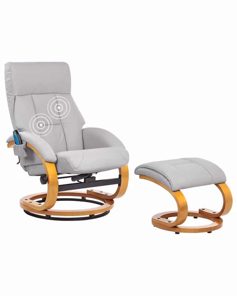Sillón de masaje relax Beliani con reposapiés en piel sintética gris