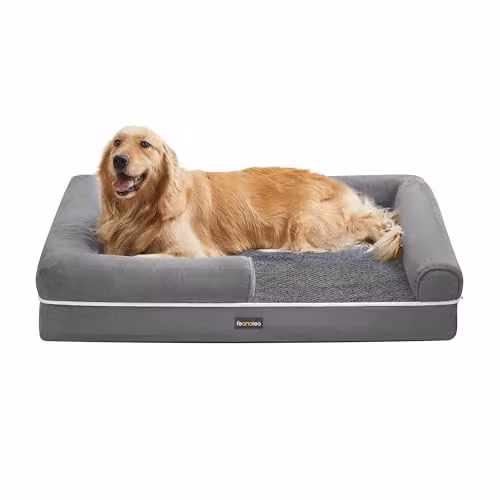 Cama ortopédica para perros FEANDREA tipo sofá en color gris con funda extraíble y base antideslizante, An/P/Al: 106 x 71 x 18 cm