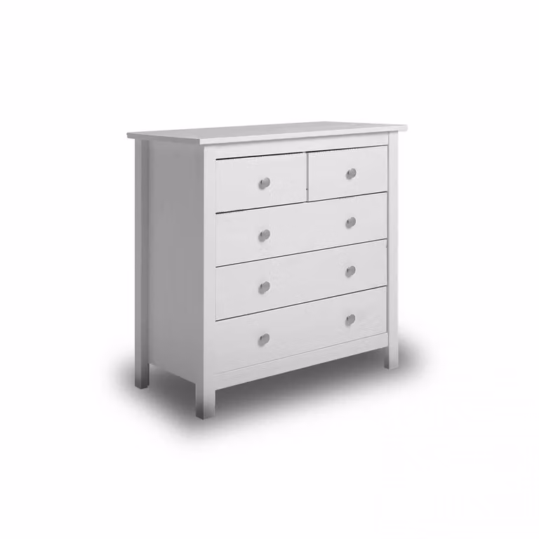 Cómoda de 5 cajones Duehome en madera de pino color blanco para dormitorio o habitación infantil An/P/Al: 79 x 80 cm