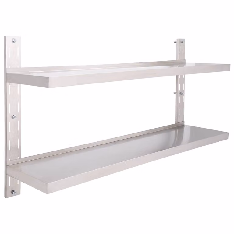 Estantería de pared flotante vidaXL de 2 niveles en acero inoxidable color plata con estantes ajustables An/P/Al: 150 x 30 x 20 cm