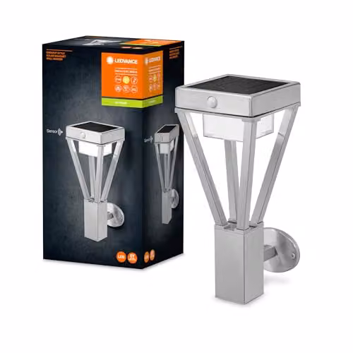 Lámpara de pared solar Ledvance Endura Style Bouquet en color plata con sensor de movimiento y luz blanca cálida para jardín