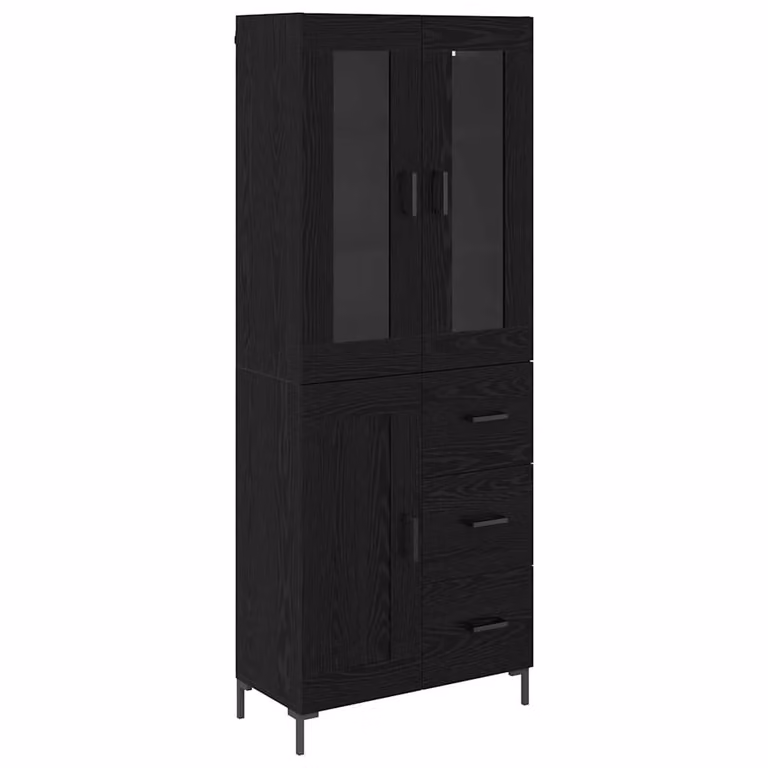 Set de 2 aparadores altos modernos vidaXL en roble y negro con puertas de cristal para salón An/P/Al: 69,5 x 34 x 180 cm