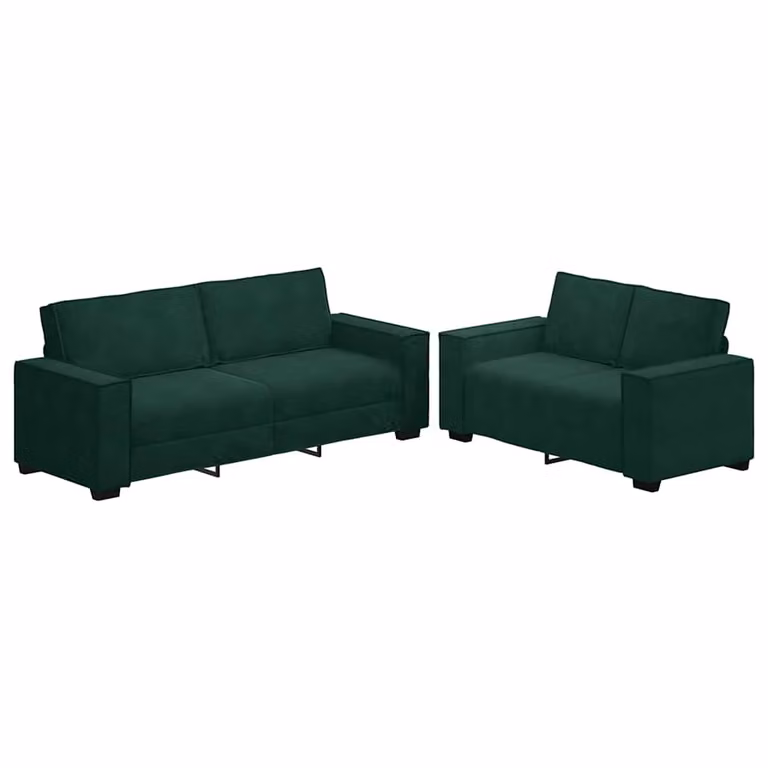 Juego de sofás de 2 piezas vidaXL tapizados en terciopelo verde con cojines y reposabrazos para salón o despacho