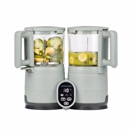 Babymoov Nutribaby Glass Robot de cocina 4 en 1 con vapor y batidora de 1,9 l en color verde y recipientes de vidrio