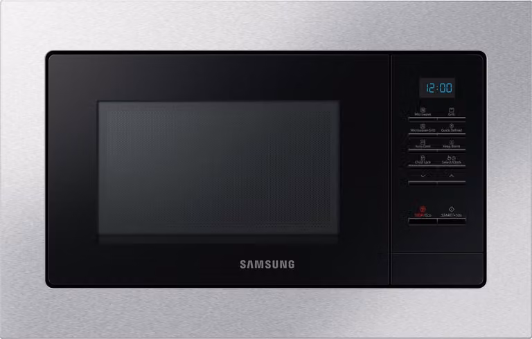 Microondas integrable con grill Samsung MG20A7013CT/ET de 20 litros en color plata con pantalla LED