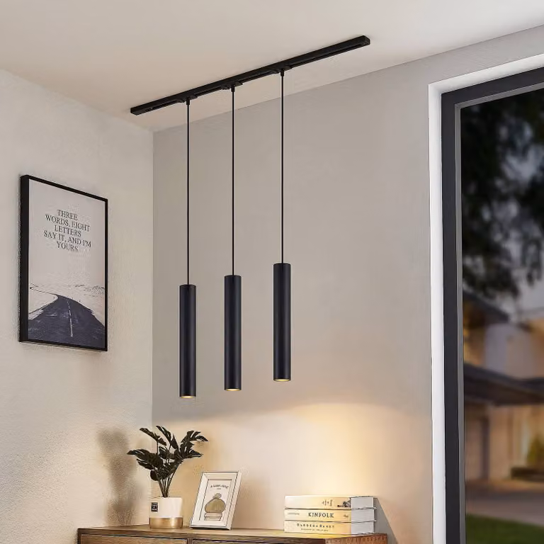Lámpara colgante de riel Lindby Linaro con 3 luces, color negro y acabado en aluminio para un estilo moderno