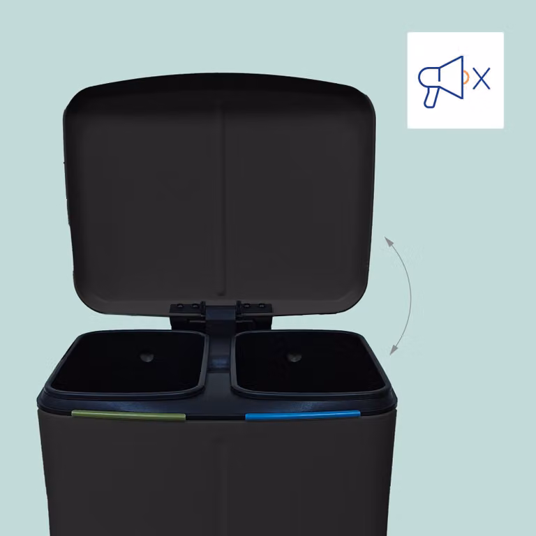 Clasificador de residuos de cocina Northix de doble compartimento con pedal, cierre amortiguado y cubos internos extraíbles en color negro y metal, An/P/Al: 44,5 x 60 x 44,5 cm