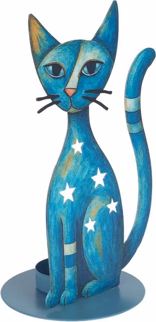 Portavelas de gato azul Signes Grimalt para tealight, An/P/Al: 14 x 14 x 20 cm