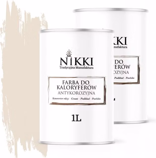 Pintura Anticorrosión 3 en 1 para Radiadores y Metal de Nikki, Color Beige Mate, Base Acuosa, Resistente a Arañazos, Contenido: 2 x 1 L