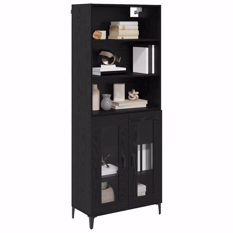 Aparador alto moderno vidaXL en roble y negro con puertas batientes para salón o comedor An/P/Al: 69,5 x 34 x 180 cm