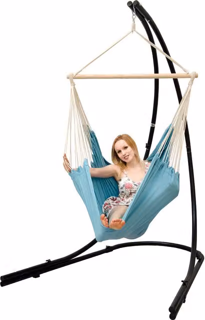 Sillón Colgante Amanka Tipo Huevo con Soporte de Metal y Giro de 360 Grados en Azul Pacífico