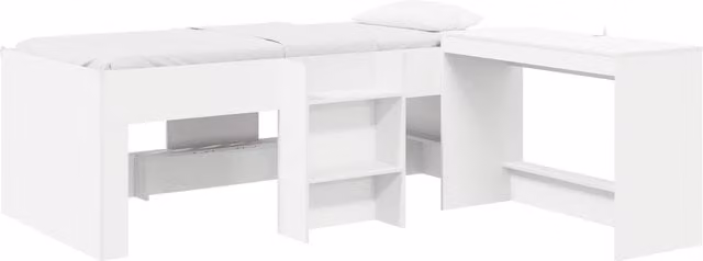 Cama alta para niños SYFAX en color blanco con escritorio y compartimentos laterales, An/P/Al: 90 x 190 x 193 cm