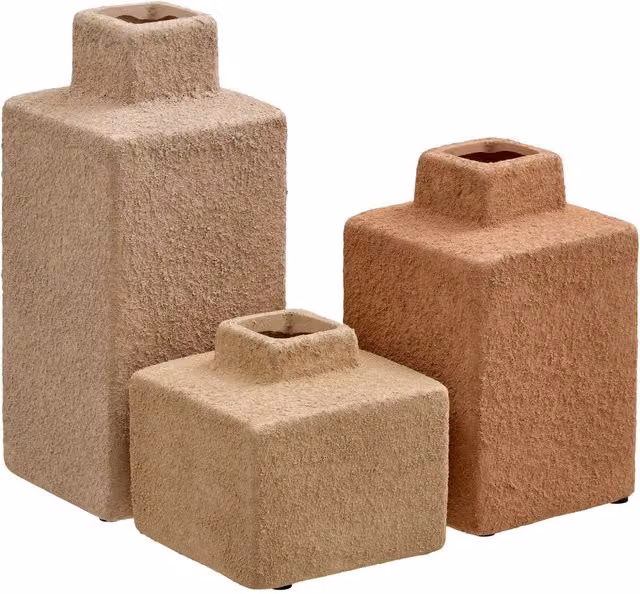 Lote de 3 jarrones Rick de Atmosphera en cerámica color marrón y beige, Altura: 22,3 cm
