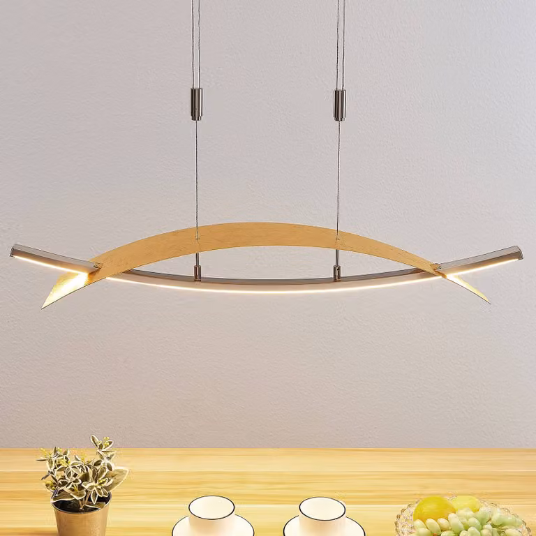 Lámpara colgante LED Marija de Lucande en color latón/oro, diseño moderno y atenuable para salón o comedor