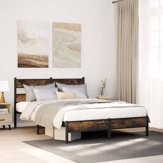Estructura de cama con cabecero Maison Exclusive en color roble sonoma, An/P/Al: 140 x 200 x 91.5 cm
