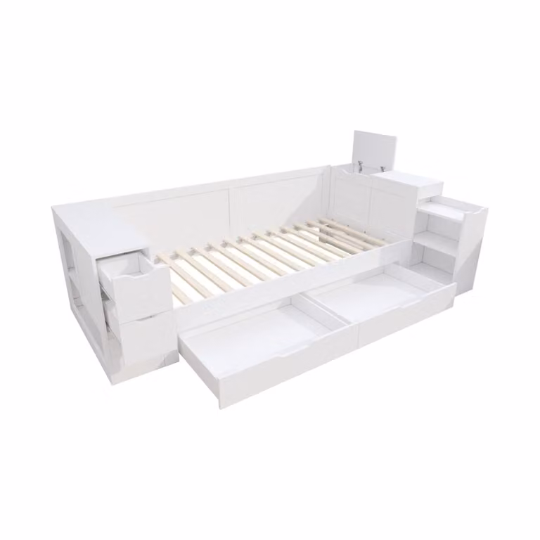 Cama infantil MODFU de madera blanca con cajones An/P/Al: 90 x 200 cm