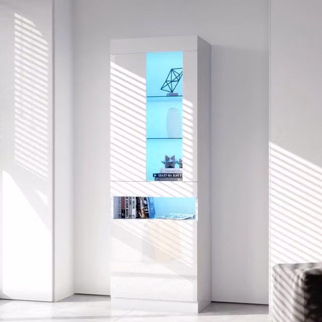 Vitrina independiente GUTENT con iluminación integrada y puertas de cristal en blanco brillante, An/P/Al: 40 x 50 x 180 cm