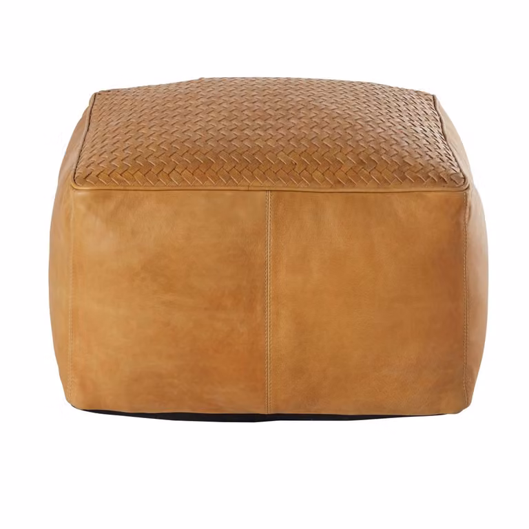 Puf de cuero de búfalo color marrón estilo boho de Maisons du Monde