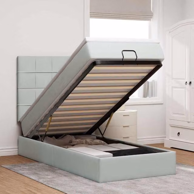 Estructura de cama otomana Maison Exclusive con base abatible en color gris claro, An/P/Al: 200 x 80 x 140 cm