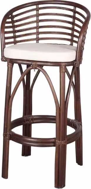 Taburete alto de bambú y ratán Confort Design en color marrón y blanco con funda extraíble