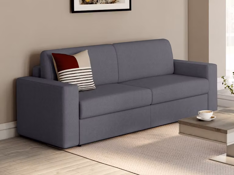 Sofá cama de 3 plazas COGLIO de Vente-Unique en tela gris antracita con función de cama y fundas extraíbles, An/P/Al: 140 x 190 cm