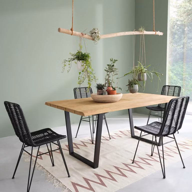 Mesa de comedor Berah Getah de teca reciclada y metal de estilo industrial para 8 personas en color marrón y beige