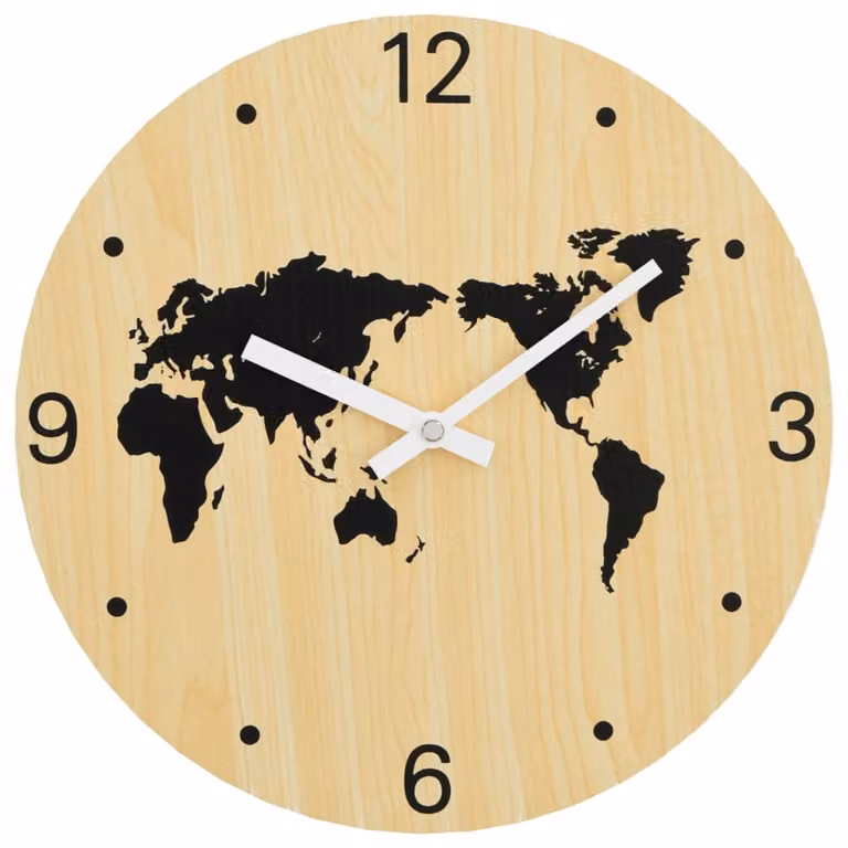 Reloj de pared analógico de madera y metal vidaXL con diseño abstracto rústico en amarillo y negro, Diámetro: 30 cm