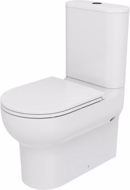 Pack de inodoro Calicia rimless vortex con salida dual, cierre suave y acabado en cerámica blanca de pie para uso universal
