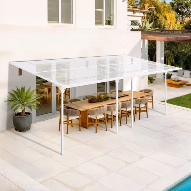 Pérgola adosada y carport Cazeboo KLEO de aluminio gris con techo de policarbonato transparente An/P/Al: 400 x 300 x 270 cm