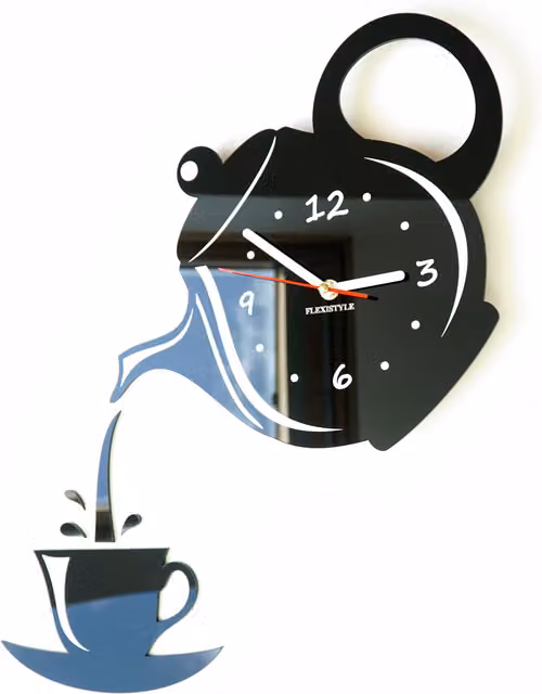 Reloj de pared analógico silencioso Flexistyle con diseño de jarra y taza en multicolor y negro