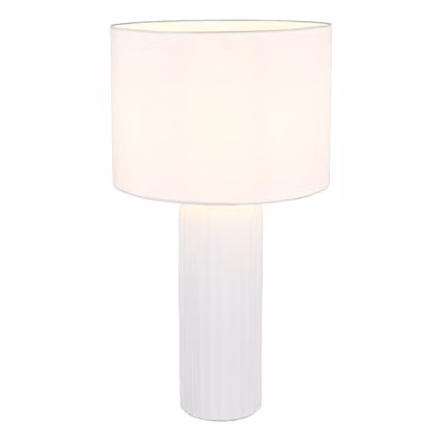 Lámpara de mesa Blair de Reality Leuchten con base de cerámica y pantalla de tela blanca para E27