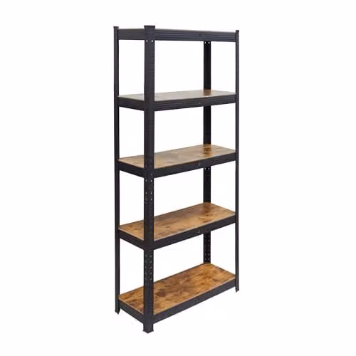 Estantería de Relaxdays de acero y MDF con efecto madera, 5 niveles ajustables, capacidad 500 kg, An/P/Al: 90 x 40 x 180 cm, Negro-marrón