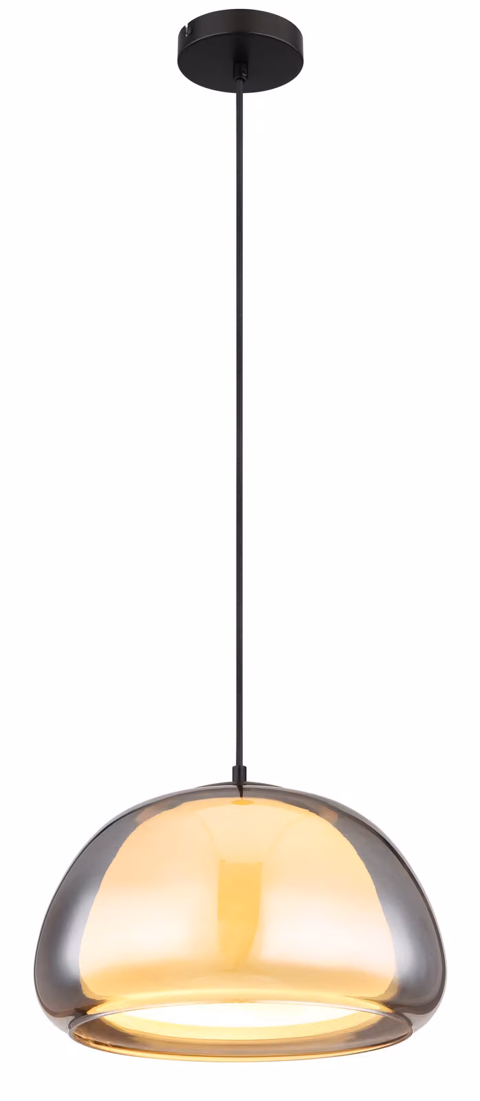 Lámpara colgante Globo Lighting de esfera con pantalla de vidrio ahumado y opal, estructura de metal mate y cable de tela negra, altura ajustable, Diámetro: 40 cm, Altura: 120 cm