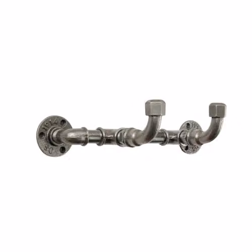 Perchero de pared Home Invasion de estilo industrial con 2 ganchos de hierro fundido, color gris, An/P/Al: 39,5 x 6,5 x 13 cm
