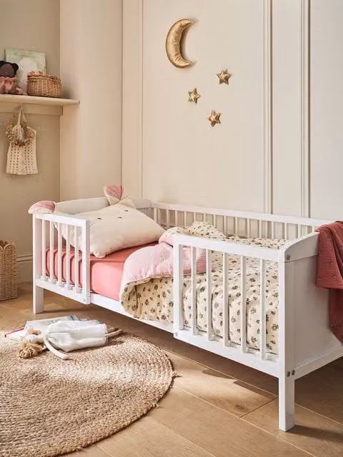 Cama infantil WIKI de VERTBAUDET en madera de haya lacada blanca, An/P/Al: 140 x 70 x 54 cm