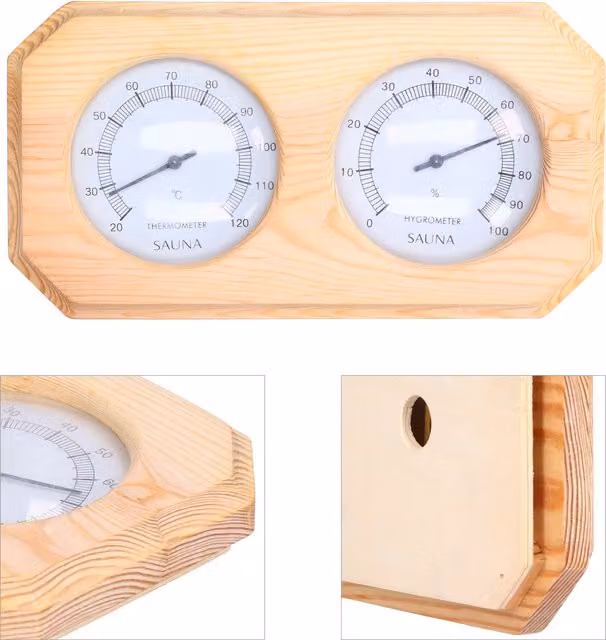 Termómetro higrómetro de alta precisión NOSHEIR con pantalla en madera y plástico, color marrón y negro