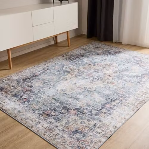 Alfombra Benuta Basic George Azul de Estilo Vintage y Abstracto, Lavable y Antideslizante, An/P: 200 x 300 cm