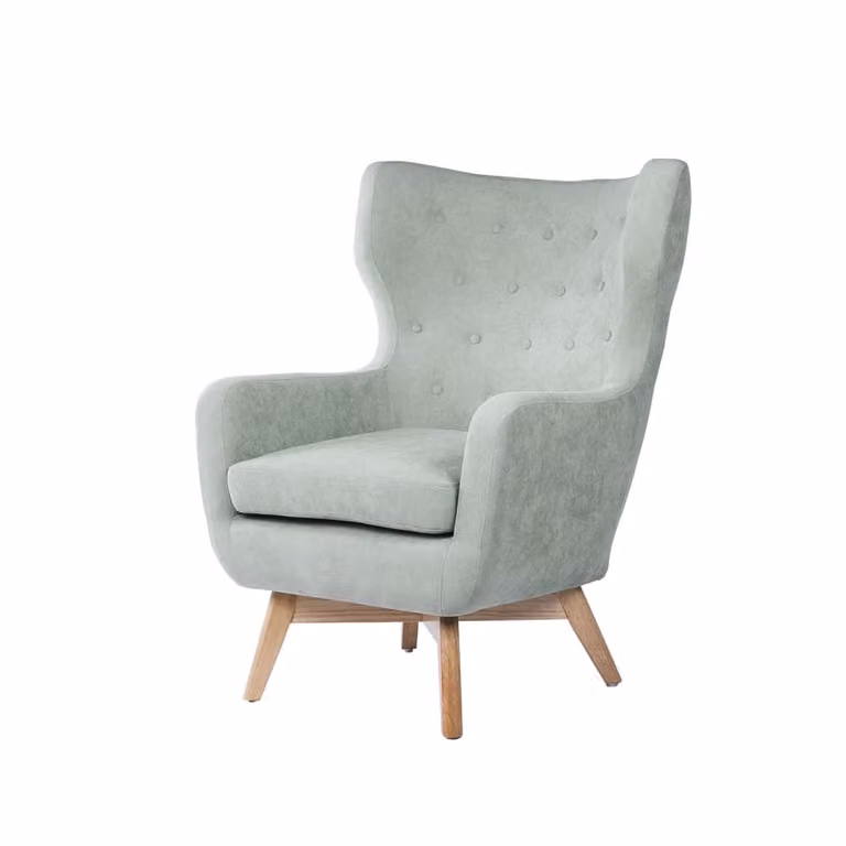 Butaca clásica Koketto Home de estilo tub con estructura de madera maciza y tapizado de tela en color verde para adultos