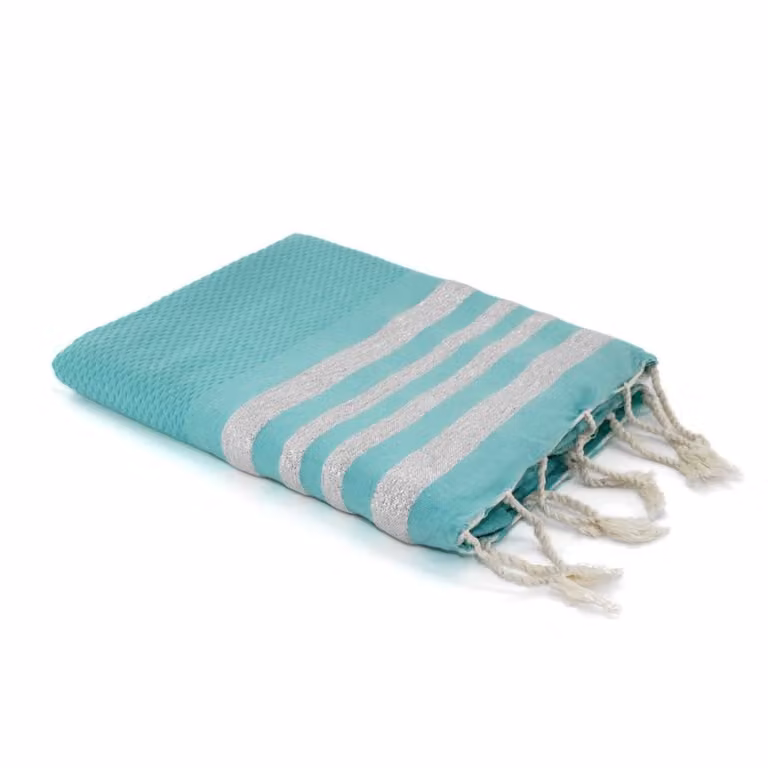Fouta de algodón con diseño de panel de abeja Febronie en color verde turquesa y plateado, An/P: 100 x 200 cm