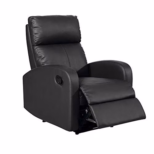 Sillón relax reclinable manual Tavira MOMMAHOME en piel sintética y metal, color negro, An/P/Al: 71 x 93 x 101 cm