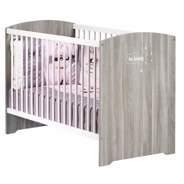 Cuna con barrotes Baby Price de madera maciza en color roble, blanco o gris, An/P/Al: 120 x 60 cm