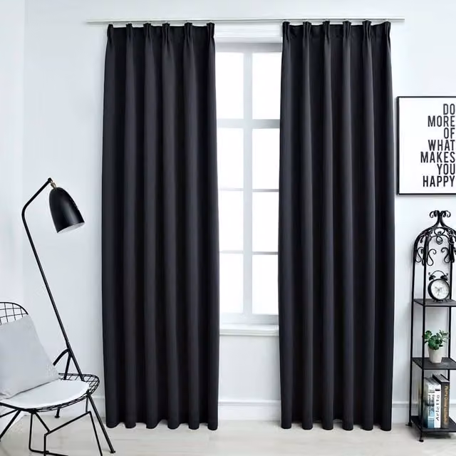 Set de 2 cortinas opacas con ganchos Vidaxl en color negro, An/Al: 140 x 245 cm