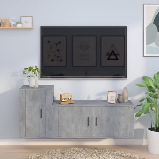 Set de mueble de TV moderno Maison Exclusive de 2 piezas en madera MDF color gris hormigón mate para salón