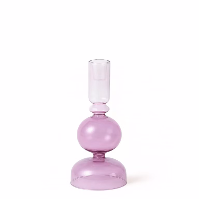 Portavelas de vidrio redondo Sia Deco en color morado transparente, Altura: 25 cm