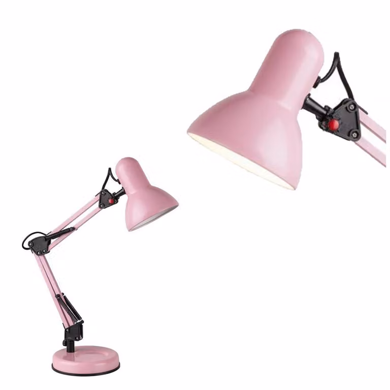 Lámpara de sobremesa Rabalux para habitación infantil u oficina, color rosa, metal, casquillo E27, IP20